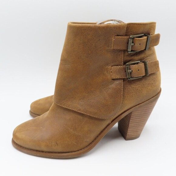 Jessica Simpson Womens 9.5 Cainn Brown Leather Double Buckle Ankle Boots Heels - Picture 3 of 12